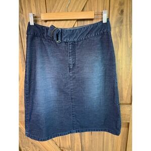 Liz Claiborne Lizwear Jeans Blue Corduroy Skirt D-Ring Belted Knee Length Size 6
